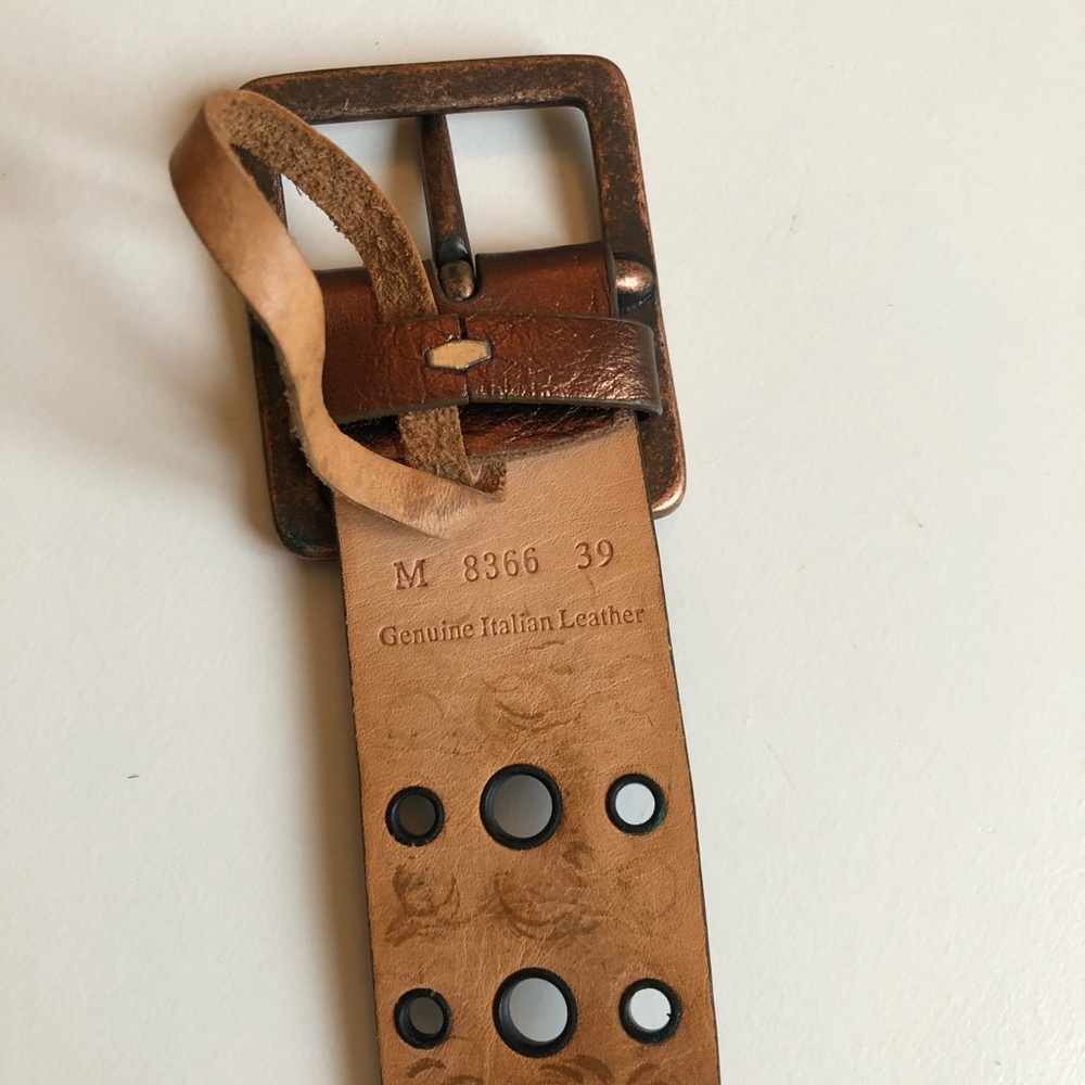 Copper Metallic Riveted Genuine Leather Belt | Medium 39 | Unisex - Picture 5 of 6